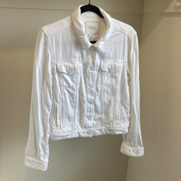 PAIGE Jean Jacket Women's Medium White Denim Rowan Button Up - Picture 7 of 7
